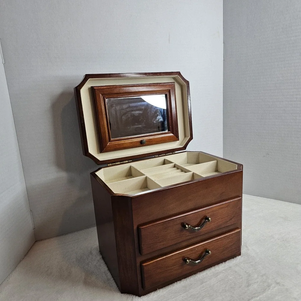 Mele & Co. 3 Tier Jewelry Box Large Wood Walnut Multi Compartments